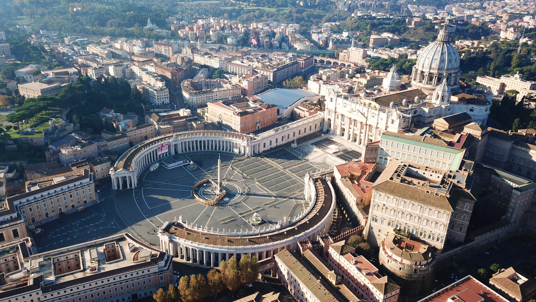 Vatikanen, med Peterplatsen i centrum och Peterskyrkan längst till höger